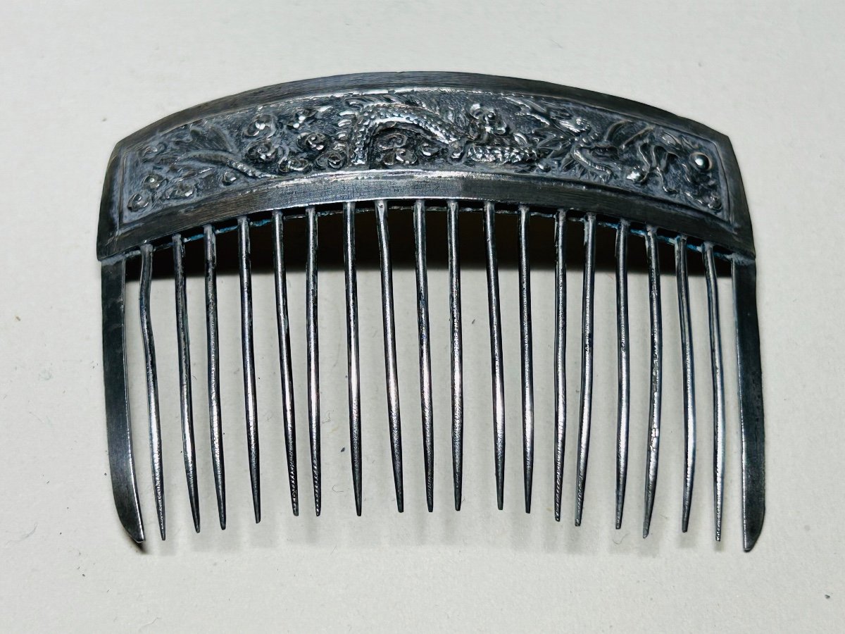 A Pair Of Chinese Silver Combs. Chinese Export Silver-photo-1